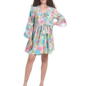 Miss June Paris Floral Boho Mini Dress –Embroidered Festival, Tassel Tie,
medium